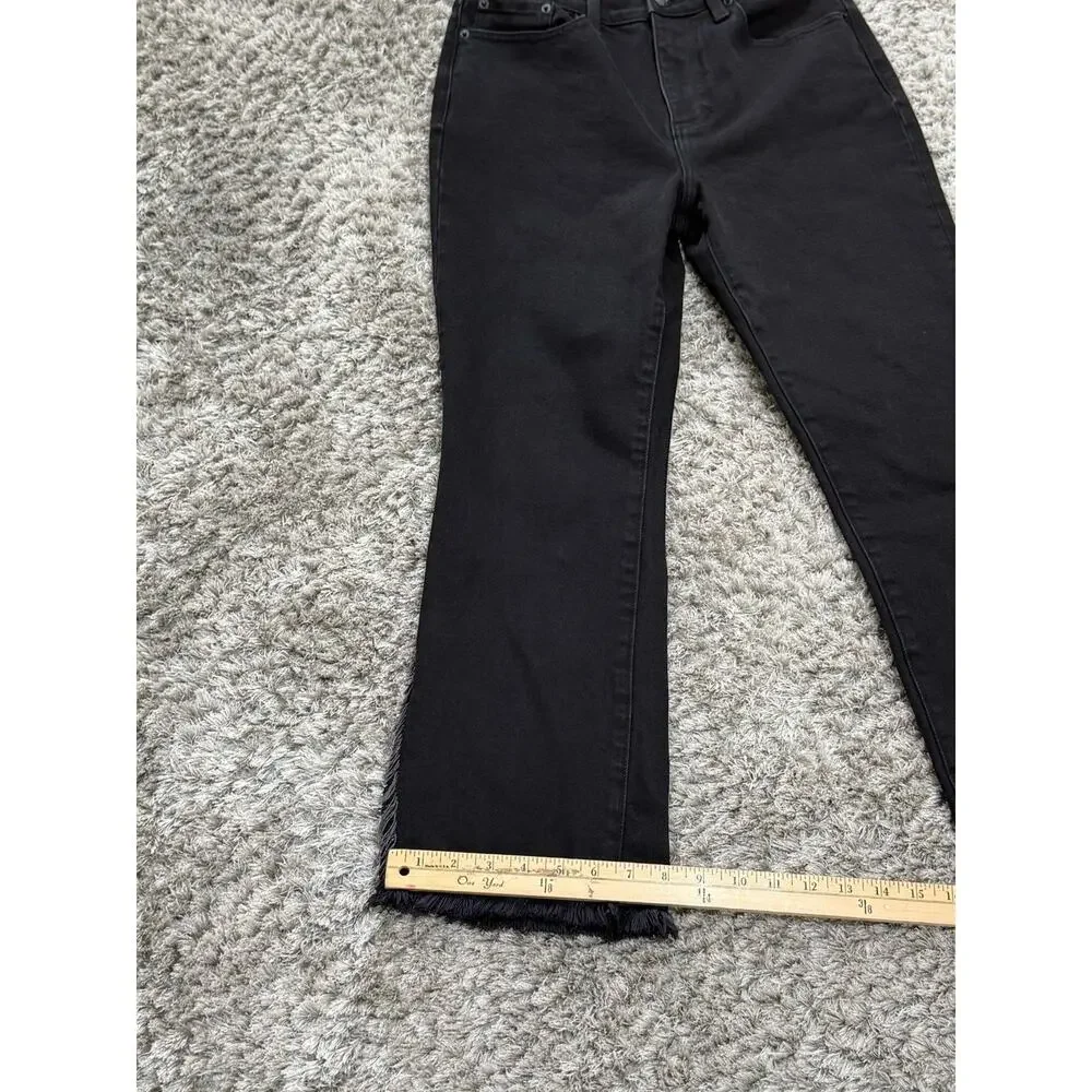 Pistola Black Raw Fringe Hem Crop Bootcut Jeans Womens Size 28 Stretch Denim